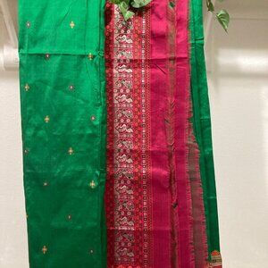 Green and Pink pure silk Saree